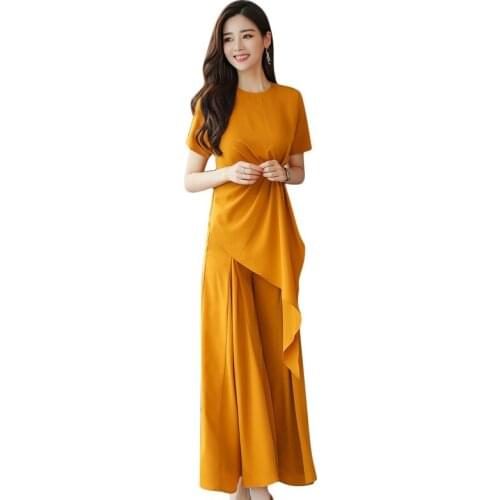 New summer casual wide leg pants suit womens fashion irregular skirt trousers two sets of womens tide AL188