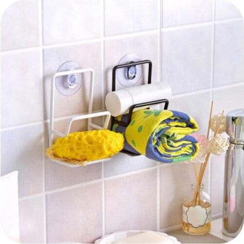 1pc Home Storage Holder Stainless Steel Sponge Drain Rack Kitchen Dishwashing Sink Bathroom Sundries Organizer Shelf Suction Cup
