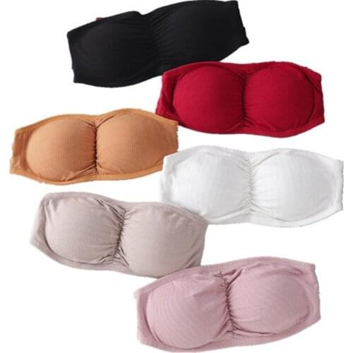 1pc Women Basic Stretch Seamless Strapless Bandeau Tube Top Bra Padded Underwear