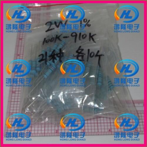 210PCS/lot 2W 21values each values 10pcs 100K~910K Metal Film Resistor Kit Resistor Pack 1% samples psck Assorted Kit