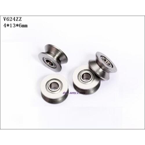 50pcs/Lot V624ZZ V624 624VV 4x13x6mm V Groove Carbon Steel Deep Groove Ball Bearing Traces Walking Guide Rail Bearing Brand New