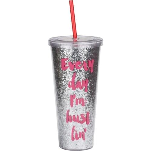 700ML/24OZ Straw Water Cup Bling Bling Coffee Cup Colorful Juice Straw Mug BPA Free Plastic Bottom Outdoor Indoor Drinking Cups