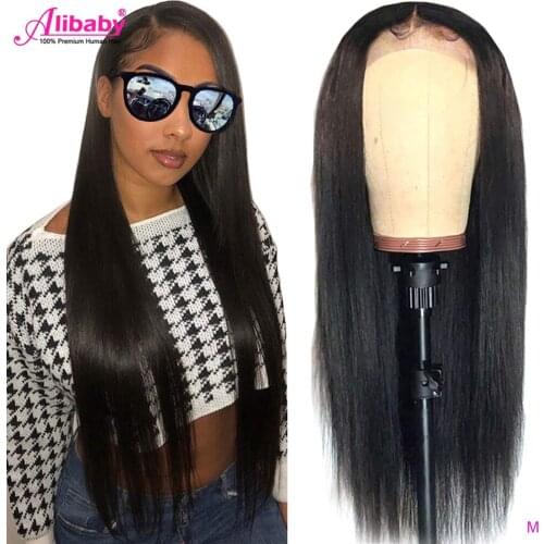 Alibaby lace Closure Wigs Brazilian Straight Pre Plucked Hairline With Baby Hair 13x6 Lace Front Human Hair Wig Lace Fontal