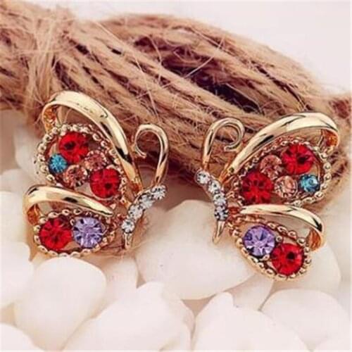 Free Shipping Hot Fashion Jewelry Simple And Elegant Wild Personality Female Gold color Butterfly Earrings Ear Jewelry For Women