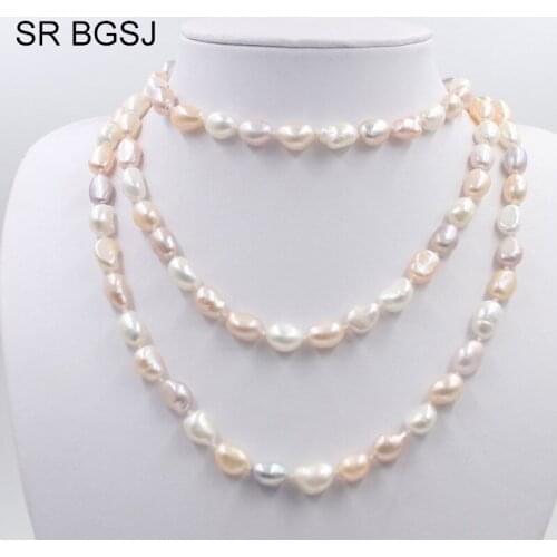Free Shipping Mixed Colors Pearl Jewelry White Pearl Beads Knot Long Sweater Necklace 7x9mm 48" 64" 100"