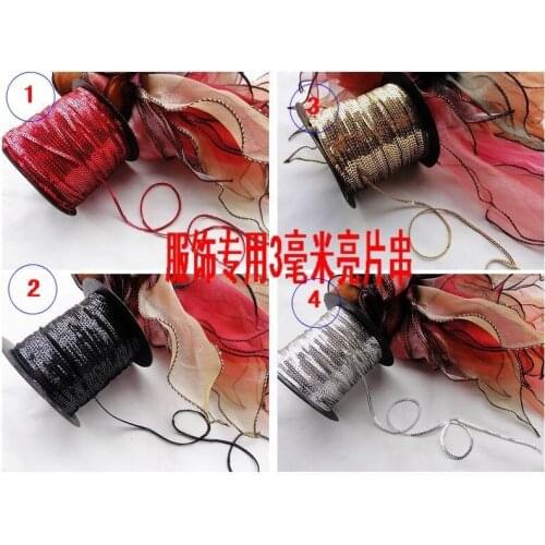 3mm laster bright sequins for crafts garment clothing decoration sequin threads string 200yards/lot black red gold silver