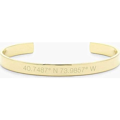 DUOYING Custom Number Bangles Personlized Latitude Longitude Hollow Retro Minimalism Open Bar Bracelet for Women Jewelry Gift