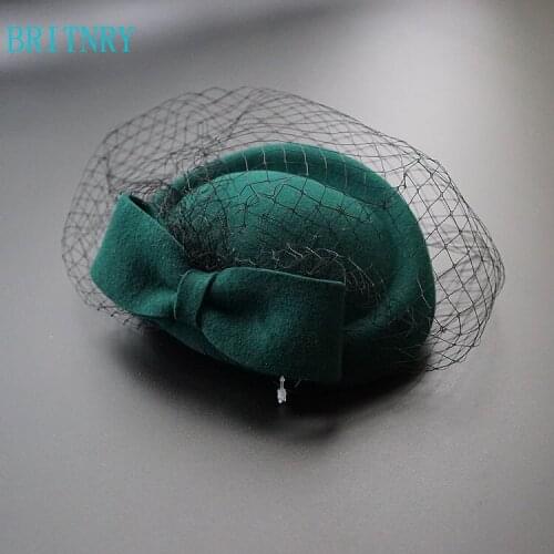 BRITNRY New Arrivals Red Wedding Hats for Women Elegant Blue Tulle Birdcage Wedding Evening Party High Quality Bride Hat