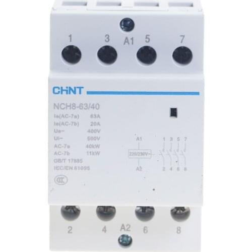CHNT NCH8-63/40 4 Pole 63A 4NO DIN rail contactor household modular contactors Modular AC Contactor