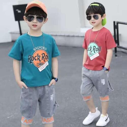 Childrens Wear Boys' Short Sleeve Suit Summer New 2-13 Yrs Childrens T-Shirt + Shorts Two Piece Fashion Casual Suit 2