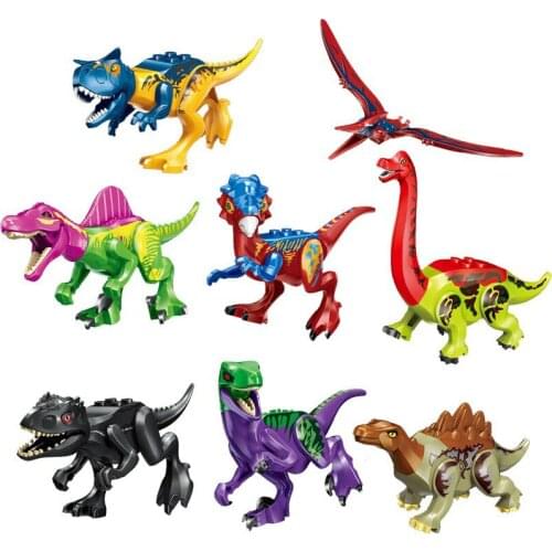 DIY Block Dinosaur Tyrannosaurus Rex World 2 Figures Dino Pterosaur Raptor Assembly Micro Building Moc Toys For Kids Boys Gifts