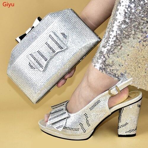Doershow fashion Shoes And Bag Matching Set With silver Hot Selling Women Italian Shoes And Bag Set For Party Wedding!SMS1-31