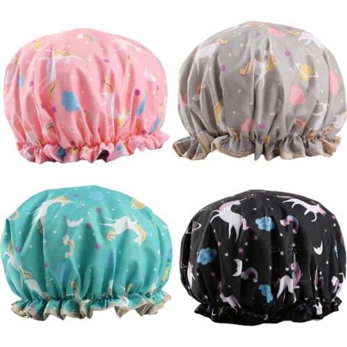 Double-layer Unicorn Shower Cap Waterproof Adult Women Shower Bath Bath Cap Shampoo Cap Hood Kitchen Ladies Oil Fume-proof Cap