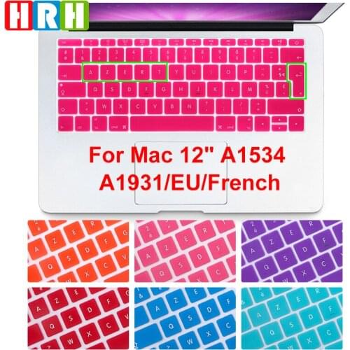 HRH AZERTY French UK Silicone Keyboard Cover Skin for MacBook New Pro 13" A1708 (2016 Version,No Touch Bar) for 12" A1534 Retina