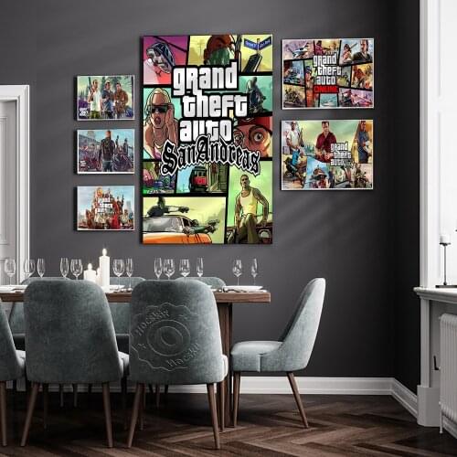 Video Game GTA Canvas Poster Playroom Wall Art Painting Man Cave Gamer Room Decor Anime Game Pictures Prints Wall Stickers