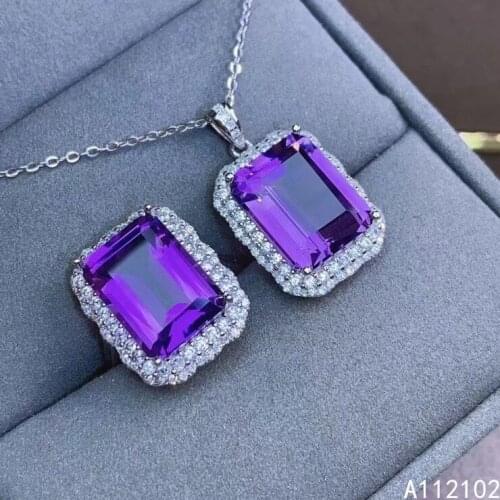 KJJEAXCMY fine jewelry 925 sterling silver inlaid natural natural Amethyst fashion girl new ring pendant set support test