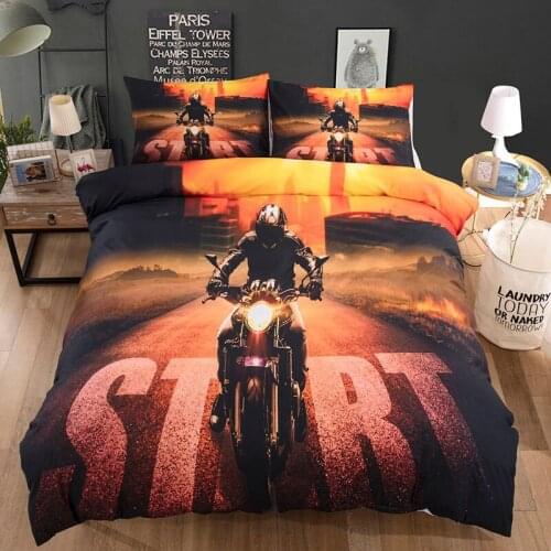 Motorcycle Racing Gold Bedding Set 3D Moto Duvet Cover Set Home Bed Linen with Pillow Sham Twin Full Queen Size Bedclothes