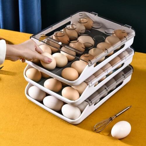 Egg Storage Box Household Stackable Plastic Automatic Rolling Transparent Drawer Egg Tray for Home