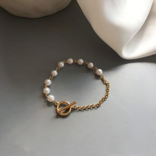 Korean Elegant Simulation Pearl Bracelet for Women Girl Gold Color Alloy Chain Link Pendant Bracelets 2020 Fashion Jewelry Gift