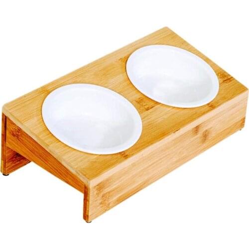Cat Bowls Dog Feeder Bamboo Dog Bowl Comfort Clean Feeding Double Bowls