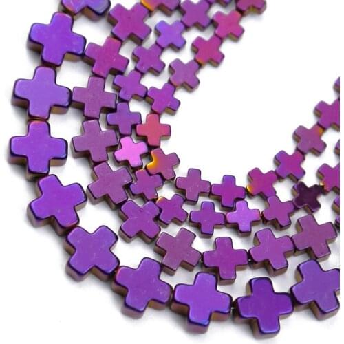 Natural Stone Cross Purple Hematite Spacer Beads 6/8/10mm Diy Bracelet charm Loose Beads For Jewelry Making necklace Accessories