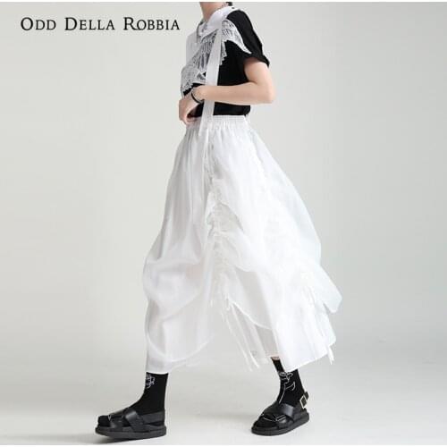 OddDellaRobbia Summer New Fashion Two-Layer Elegant Ankle Long Skirt With Drawstring Sweet Pleated Suspender Skirt Women 2037
