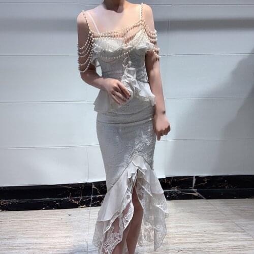Fashion Gothic Design Holiday Style Fairy Suspender Fishtail Dress Pearl Long Skirt Party Korean Dress K011