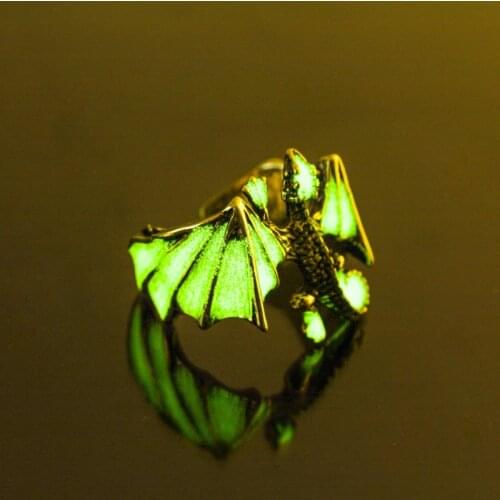 Retro Domineering Luminous Opening Pterodactyl Ring Rings for Men Glow In The Dark Copper Rings