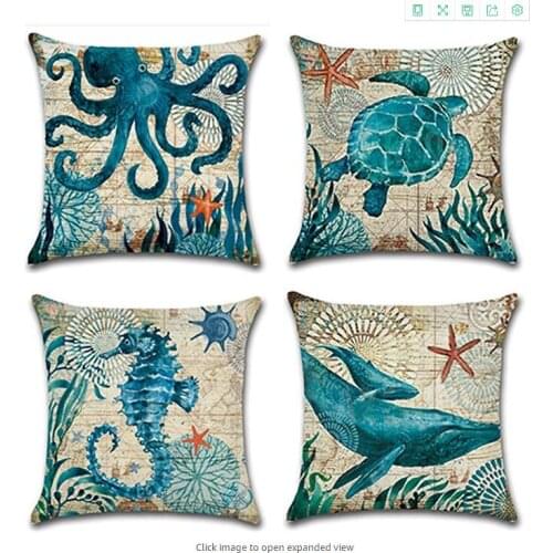 Decorative Pillow Covers Set of 4 18" x 18" Ocean Beach Themed Decor Throw Pillow Covers Cases Navy Outdoor Cushion Covers Decor