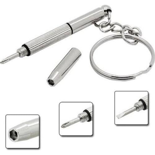 3 in 1 Aluminum Steel Eyeglass Screwdriver Set Sunglass Glasses Watch Repair Tool Screwdrivers Kit with Keychain
