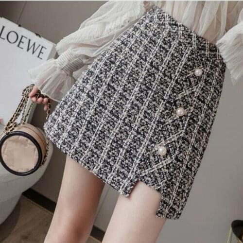 2020 New Woolen Plaid Skirt A- Line Dress Skirt Womens Autumn and Winter High Waist Slimming Skirt