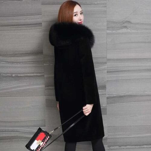2020 New Winter Women Real Wool Fur Coat Female Natural Fox Fur Collar Hooded Sheep Shearling Plus Size 5XL Long Overcoats H153