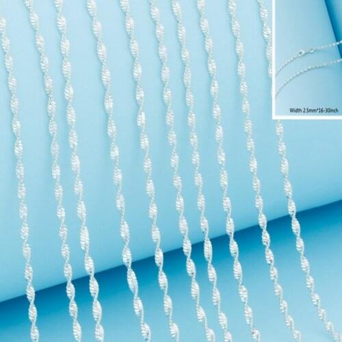 Wholesales 16-30inches 10PCS 925 Sterling Silver Color Double Water Wave Chain Necklace Long Necklaces Womens Mens Jewelry 2.5MM