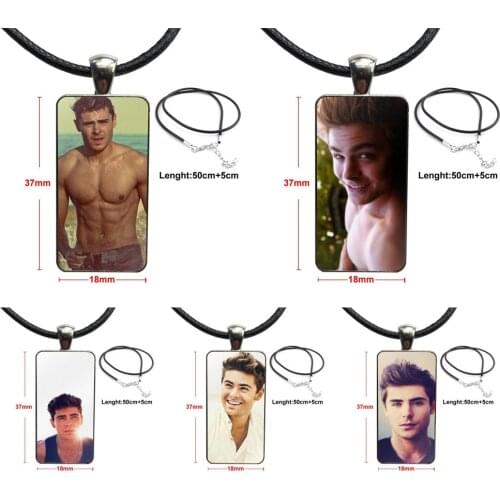 Necklace Fashion Long Chain With Rectangle Necklace Jewelry For Girls Gifts Popular Star Zac Efron