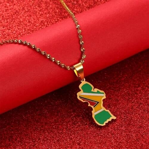 Guyana Map Flag Pendant Necklace Women Girls Guayana Jewelry Republic of Guyana