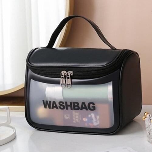 Transparent PVC Women Cosmetic Bag Large Capacity Travel Toiletries Storage Organize PU Make Up Bag Wash Bag Handbag