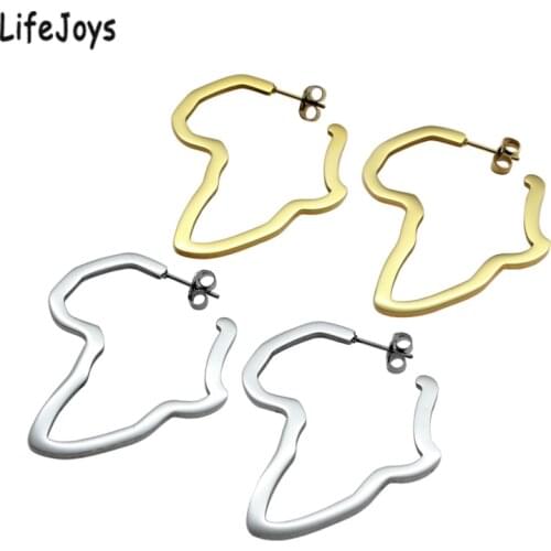 African Map Stud Earing Stainless Steel Gold Africa Map Earrings Hollow Jewelry For Women Hip Hop Ethnic Cute Gift