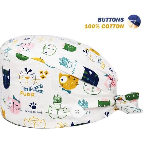 Unisex Surgicals Hats Anime Printing Adjustable Working Nursing Hat Lab Beauty Salon Dental Clinic Nurse Accessories Scrubs Caps