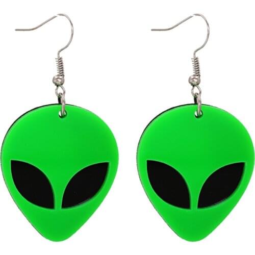 Unique Design Neon Green Arcylic Alien Drop Earrings for Women Mujer Resin Alien Statement Dangle Earrings Halloween Jewelry