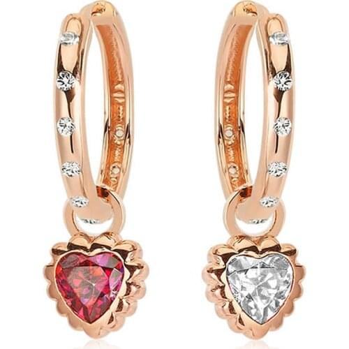 Valori Jewels Little Heart, Zirconia White & Red Gemstone, Rose Gold Plated, Sterling Silver Small Stylish Hoop Charm Earrings