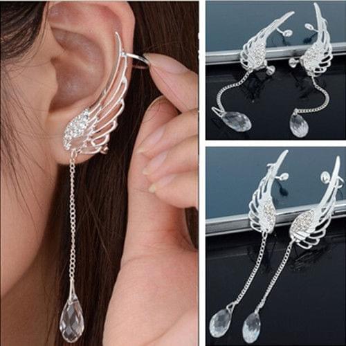 Hot Fashion Elegant Crystal Pendant Earrings Long Angel Wing Drop Dangle Earrings For Women