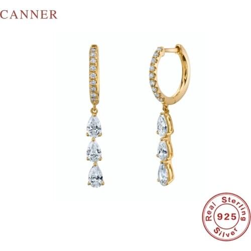 CANNER 3 Diamond Pear Shapes Earrings Hoops 925 Sterling Silver Earrings For Women Silver Jewelry Earring Aretes De Mujer