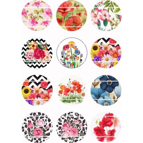 Handmade Colorful picture FLOWER Round Glass Cabochons Refrigerator magnet for Necklace Decoration and Phone Chain Accessaries15