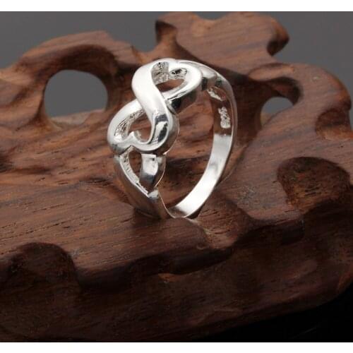 Simple New Style Double Love Heart Ring 2021 Punk Design Women Silver Plated Ring Elegant Women Romantic Valentines Day Gift