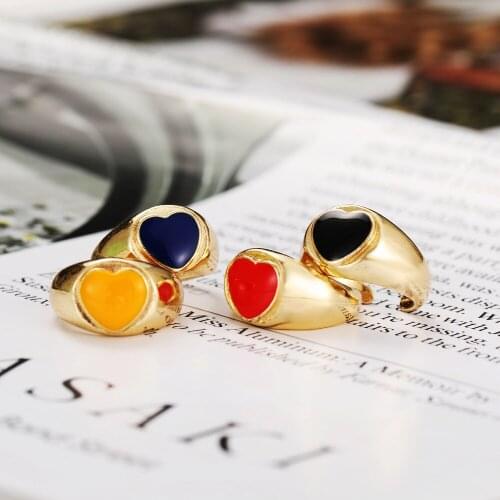 Fashion Gold Color Heart Wide Circle Open Ring for Women Simple Punk Black Red Heart Knuckle Finger Midi Ring