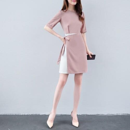 2019 Summer New Womens Fashion Slim Dress Bowtie Splicing Elegant Dress Office Ladies Slim Dress Plus Size Robe Vestidos
