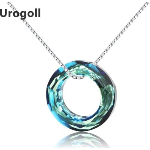 New 925 Sterling Silver Fine Jewelry Fashion Chokers Necklaces For Women Blue Champagne Crystal Pendant Necklaces