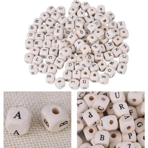 100Pcs/Lot Alphabet Letter Number Wood Beads 10mm Mixed Color Cube Square Wooden Loose Spacer Beads DIY Handmade Crafts