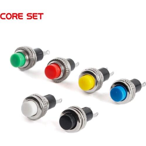 5Pcs DS-314 DS-316 Push Button Switch Reset Red Green Blue Yellow Black White Round Shape 2P Without Lock