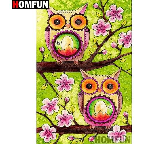 HOMFUN Full Square/Round Drill 5D DIY Diamond Painting "Flower owl" 3D Embroidery Cross Stitch 5D Home Decor A13515